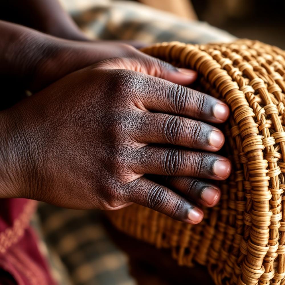 Hands weaving a traditional Caribbean basket